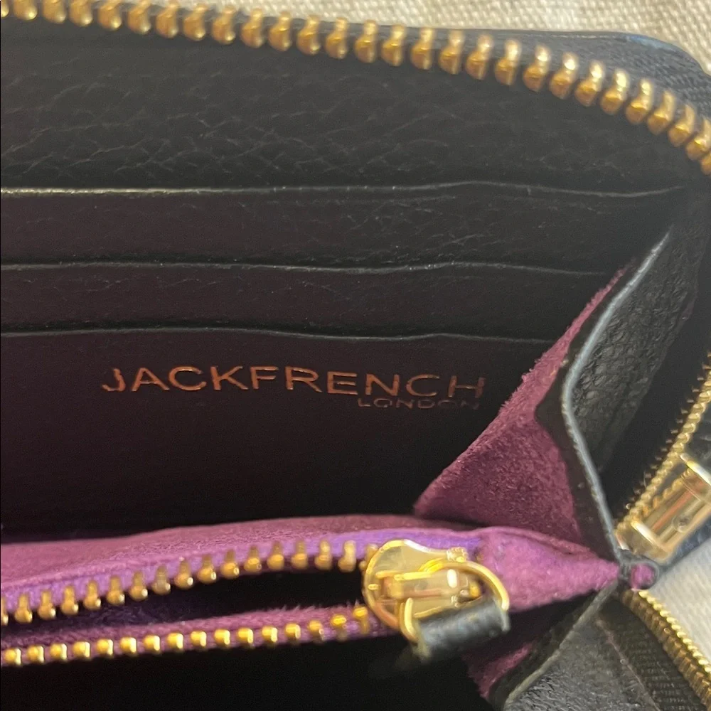 Jack French London Black Leather Zip Around Wallet Gold Plate Tassel - Picture 10 of 12